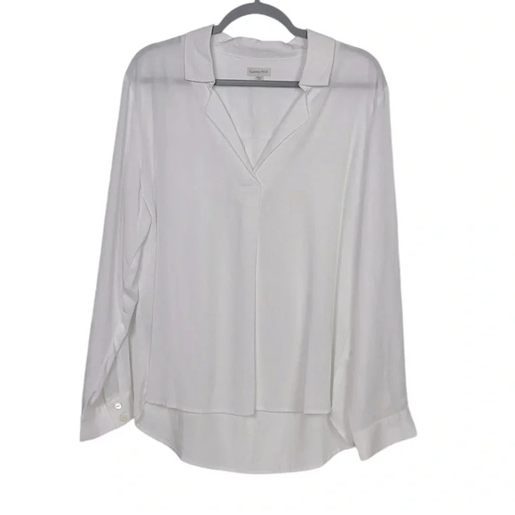 Garnet Hill Women’s 14 Collar V-Neck Long Sleeve Hi-Low White Blouse NWOT - Picture 1 of 7